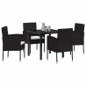 Ensemble de jardin 5 pièces avec coussins en poly rotin noir 