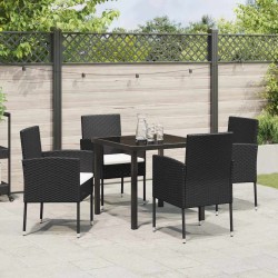 Ensemble de jardin 5 pièces avec coussins en poly rotin noir 
