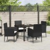 Ensemble de jardin 5 pièces avec coussins en poly rotin noir 