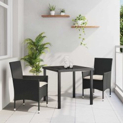 Ensemble de jardin en 3 pièces avec coussins en rattan poly noir 