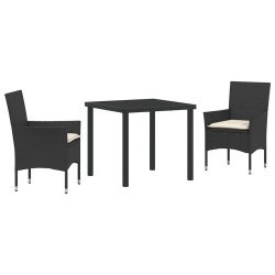Ensemble de jardin en 3 pièces avec coussins en rattan poly noir 