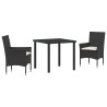 Ensemble de jardin en 3 pièces avec coussins en rattan poly noir 