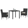 Ensemble de jardin en 3 pièces avec coussins en rattan poly noir 