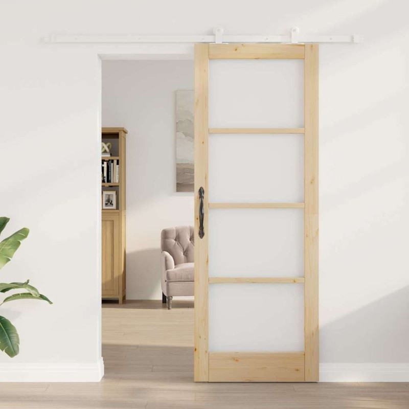 Porte coulissante avec kit de quincaillerie 'ORKDAL'Bois massif et verre 