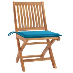 Chaises de jardin lot de 2 et coussins bleu Bois de teck massif 