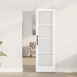 Ensemble de Porte Coulissante avec Quincaillerie Blanche 61x198,5 cm Bois Massif Pin 