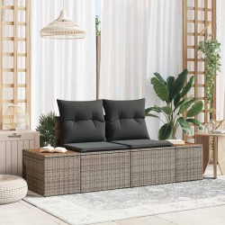 Sofa de jardin 2 places avec coussins gris en poly rotin 