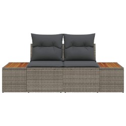 Sofa de jardin 2 places avec coussins gris en poly rotin 