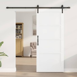 Porte coulissante avec ensemble de quincaillerie Blanche 86x198.5 cm Bois massif Pin 