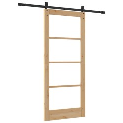Porte Coulissante avec Matériel 86x198.5 cm en Bois Massif en Pin 