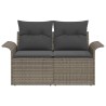Canapé de jardin 2 places avec rangement et coussins en poly rattan gris 