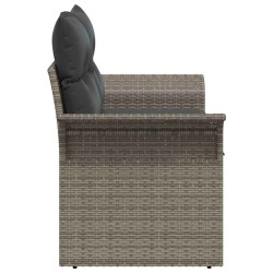 Canapé de jardin 2 places avec rangement et coussins en poly rattan gris 