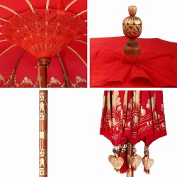 Parasol Autre Rouge x 250 cm Coton et bois massif 