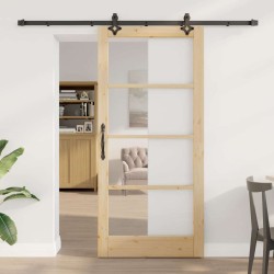 Porte Coulissante avec Matériel 93x202 cm en Pin Massif 