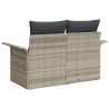 Canapé de jardin 2 places avec rangement et coussins gris clair en poly rattan 