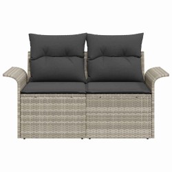 Canapé de jardin 2 places avec rangement et coussins gris clair en poly rattan 