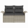 Canapé de jardin 2 places avec rangement et coussins gris clair en poly rattan 