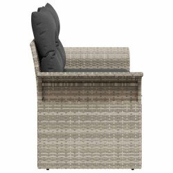 Canapé de jardin 2 places avec rangement et coussins gris clair en poly rattan 