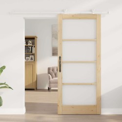 Porte coulissante avec kit de quincaillerie 'ORKDAL'en bois massif et verre 
