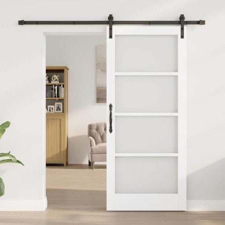 Porte Coulissante avec Ensemble de Quincaillerie 'ORKDAL'Bois Massif&Verre Blanc 