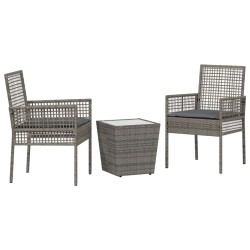 Set de Bistro de Jardin 3 Pièces avec Coussins Gris en Poly Rattan 