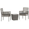 Set de Bistro de Jardin 3 Pièces avec Coussins Gris en Poly Rattan 