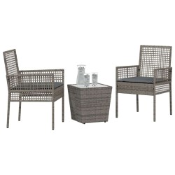 Set de Bistro de Jardin 3 Pièces avec Coussins Gris en Poly Rattan 
