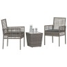 Set de Bistro de Jardin 3 Pièces avec Coussins Gris en Poly Rattan 