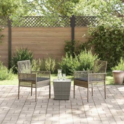 Set de Bistro de Jardin 3 Pièces avec Coussins Gris en Poly Rattan 