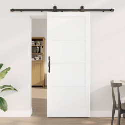 Porte coulissante avec kit de matériel blanche 83x202 cm en bois massif de pin 