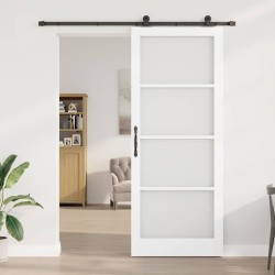 Porte Coulissante avec Quincaillerie 'ORKDAL'en Bois Massif Blanc et Verre 