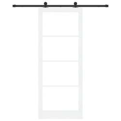 Porte Coulissante avec Quincaillerie 'ORKDAL'en Bois Massif Blanc et Verre 