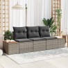 Ensemble de 3 Canapés de Jardin avec Coussins Gris Poly Rattan Acacia 