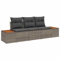 Ensemble de 3 Canapés de Jardin avec Coussins Gris Poly Rattan Acacia 