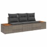 Ensemble de 3 Canapés de Jardin avec Coussins Gris Poly Rattan Acacia 