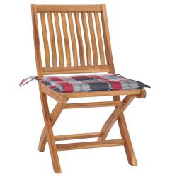 Chaises de jardin lot de 2 avec coussins à carreaux rouge Teck 