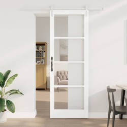 Porte coulissante avec quincaillerie 'ORKDAL'Blanc Bois massif et verre 