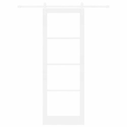 Porte coulissante avec quincaillerie 'ORKDAL'Blanc Bois massif et verre 