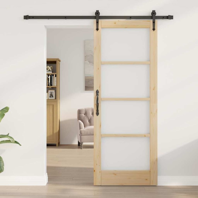 Porte coulissante avec ensemble de matériel 78x202 cm en pin massif 