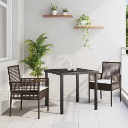 Ensemble de Salle à Manger de Jardin 3 pièces avec coussins en poly rattan marron 