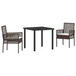 Ensemble de Salle à Manger de Jardin 3 pièces avec coussins en poly rattan marron 