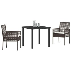 Ensemble de Salle à Manger de Jardin 3 pièces avec coussins en poly rattan marron 