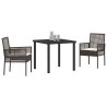 Ensemble de Salle à Manger de Jardin 3 pièces avec coussins en poly rattan marron 
