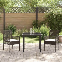 Ensemble de Salle à Manger de Jardin 3 pièces avec coussins en poly rattan marron 
