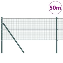 Clôture en fil soudé avec 13 poteaux verte 0.4x50 m en acier 