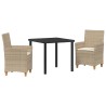 Ensemble de jardin 3 pièces avec coussins, beige, en poly rattan 