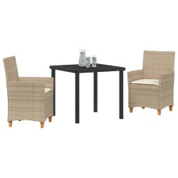 Ensemble de jardin 3 pièces avec coussins, beige, en poly rattan 