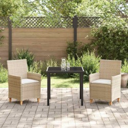 Ensemble de jardin 3 pièces avec coussins, beige, en poly rattan 