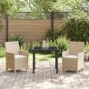 Ensemble de jardin 3 pièces avec coussins, beige, en poly rattan 
