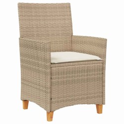 Ensemble de jardin 3 pièces avec coussins, beige, en poly rattan 